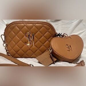 ✨NEW✨ Steve Madden Tan / Brown Quilted Crossbody Bag w/ Heart Charm Wallet